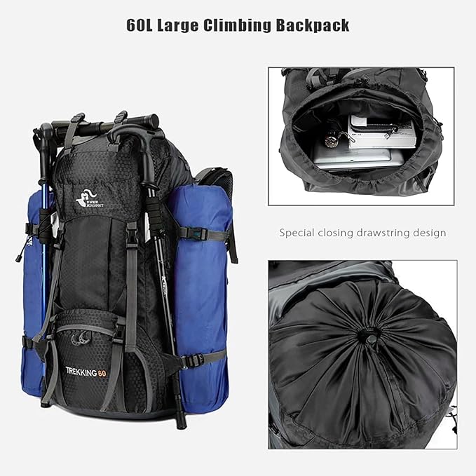 Bseash 60L Waterproof Hiking Camping Backpack with Rain Cover, Large Outdoor Sport Travel Daypack