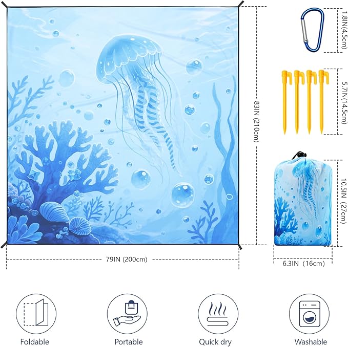 Beach Blanket Waterproof Sandproof Beach Mat 79" X 83"/10'x9'for 2-8 Adults Quick Drying Outdoor