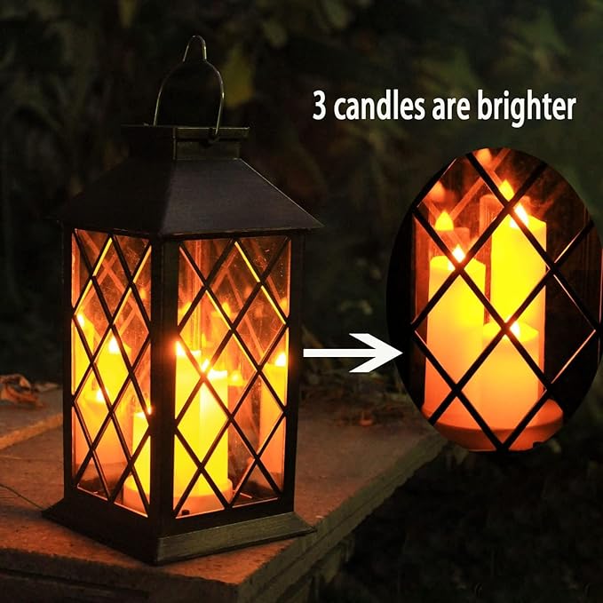 Solar Outdoor Lantern, Garden Hanging Waterproof Lanterns, 3 LED Flickering Flameless Candle, PVC
