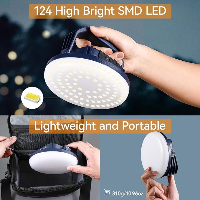 VAVOFO 30W LED Camping Lantern Rechargeable, 3000LM,124 LED with 3 Lighting Modes, 7200mAh Portable