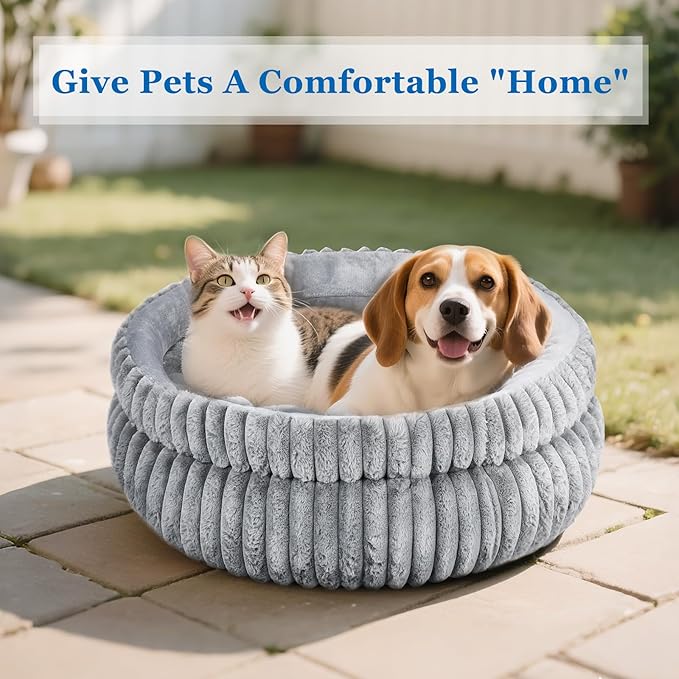 Dual-Layer Donut Cat Bed - Fluffy Round Bed for Small Pets - Ultra-Soft Cat Donut Bed for Cozy