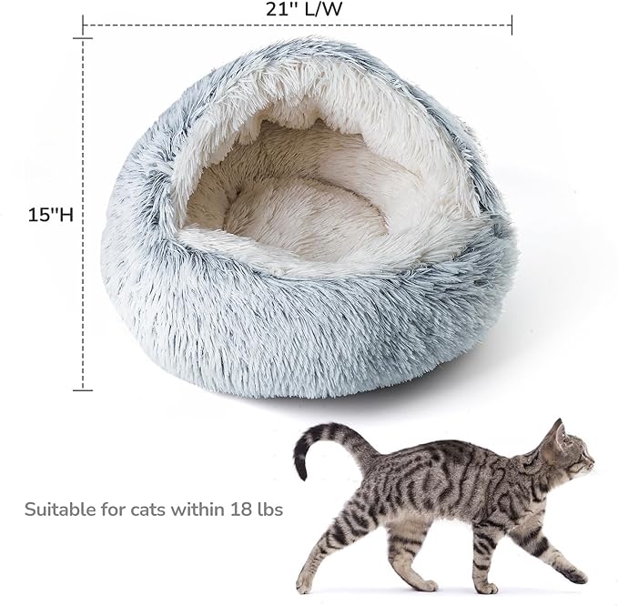 CATISM Cozy Cat Pod - Plush Hooded Cat Bed Cave, Self Warming, Removable Washable with Non-Slip