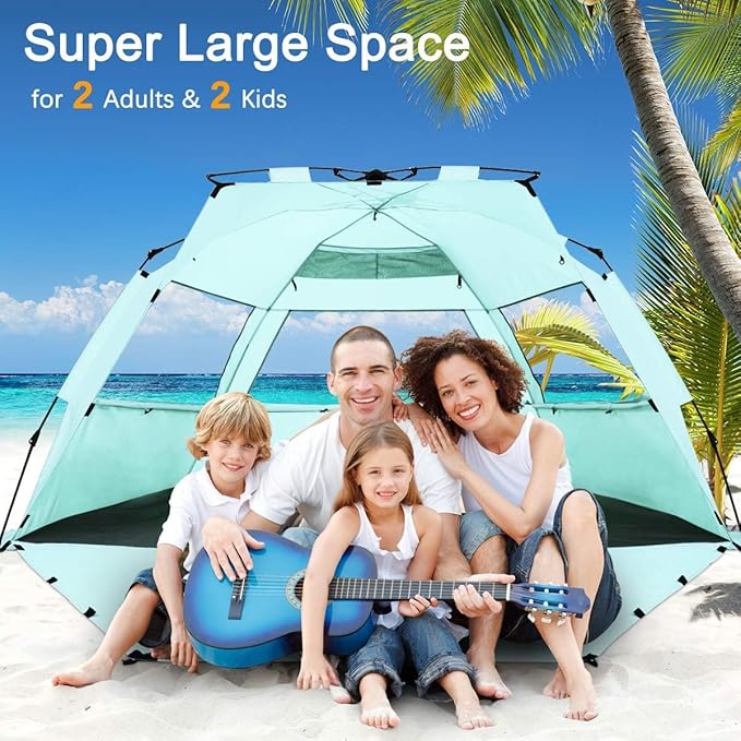 WhiteFang Deluxe Pop Up Beach Tent Sun Shade Shelter for 3-4/5-6 Person, UV Protection, Extendable