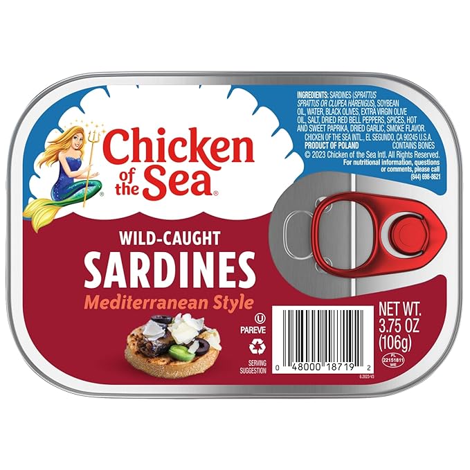 Chicken of the Sea Sardines, 3.75 oz. Cans (Pack of 18), Mediterranean Style, Wild Caught Sardines