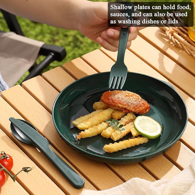 Berglander Camping Mess Kit with Bowl, Plate, Cup, Spoon, Fork, Knife and Carry Bag, Plastic
