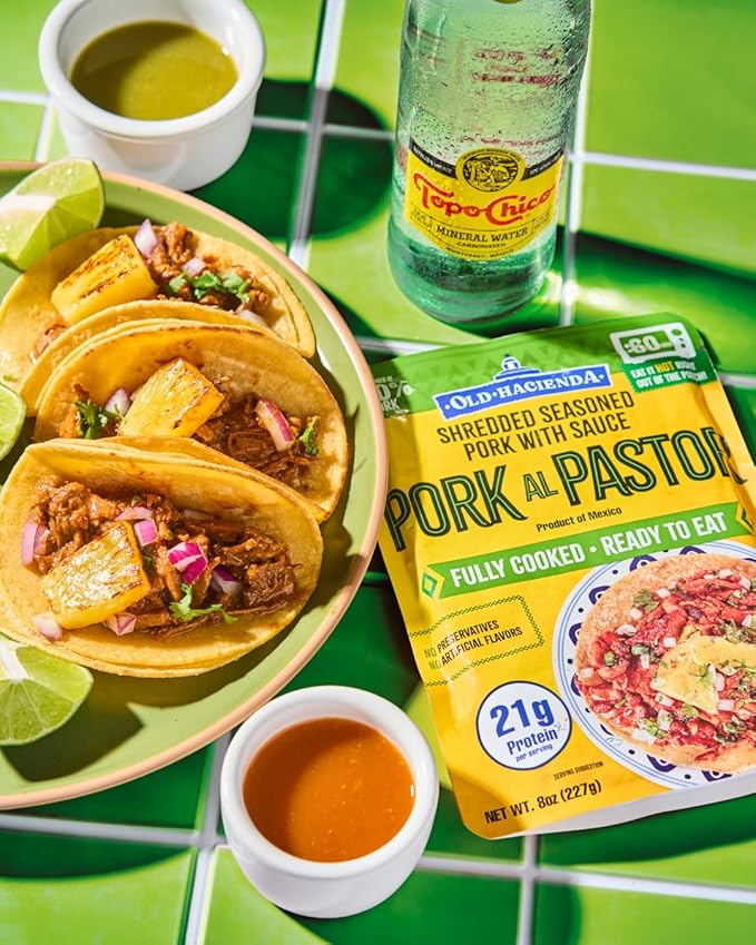 Old Hacienda Pork al Pastor | 100% Shredded Seasoned Pork with Sauce | Fully Cooked & Ready to Eat