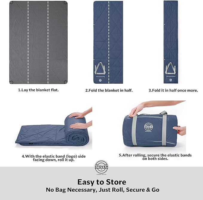 STOVER Waterproof Stadium Blanket – Portable Outdoor Camping Blanket for Travel, Picnics, or Sports