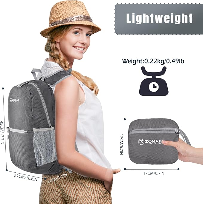 ZOMAKE Ultra Lightweight Hiking Backpack 20L, Packable Small Backpacks Water Resistant Daypack for