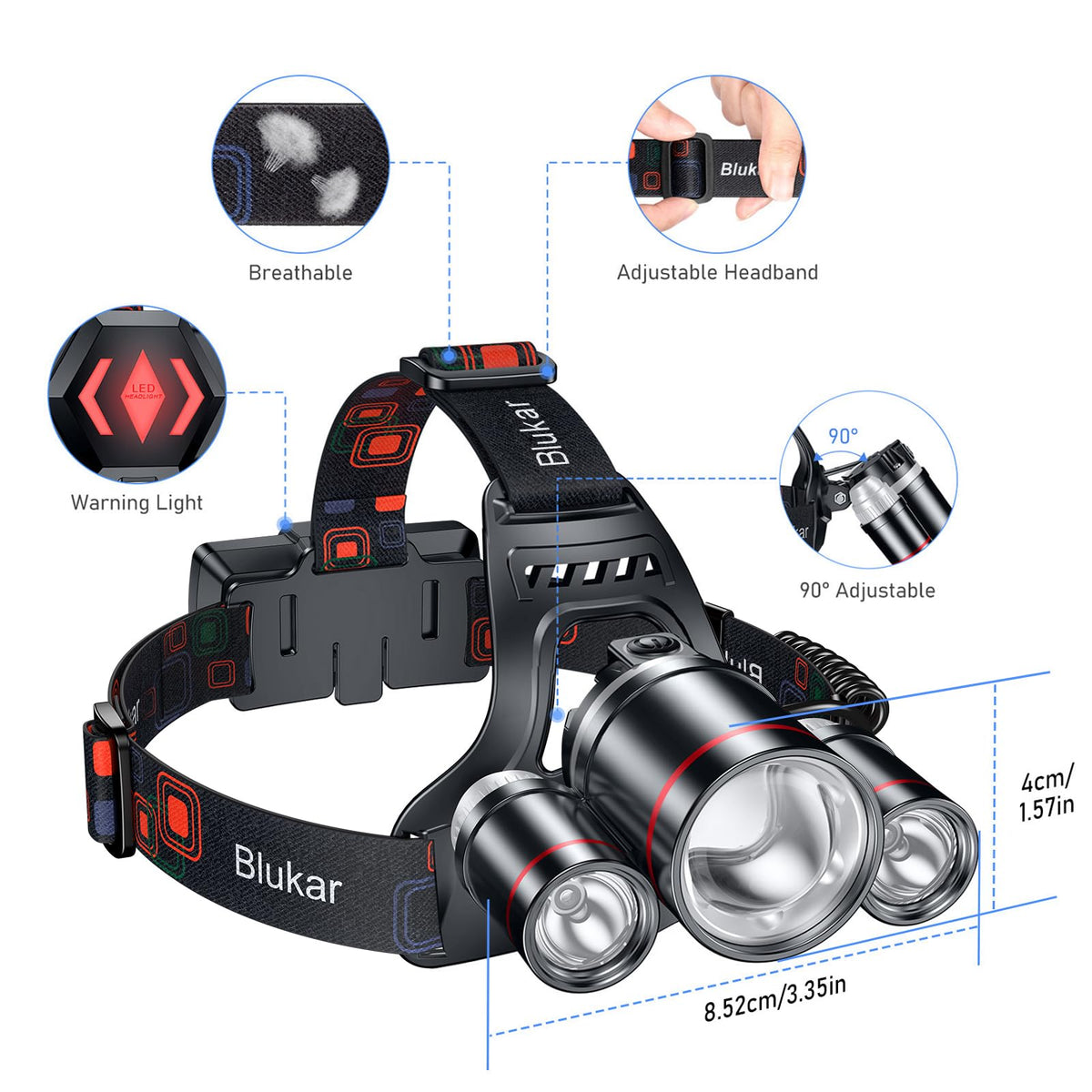 Blukar LED Headlamp - Rechargeable - product view 7