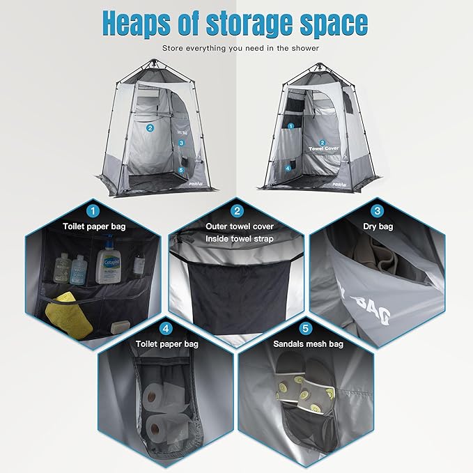 Camping Shower Tent Deluxe Changing Room Easy Set Up Privacy Shelter,Large Toilet Tent with Floor