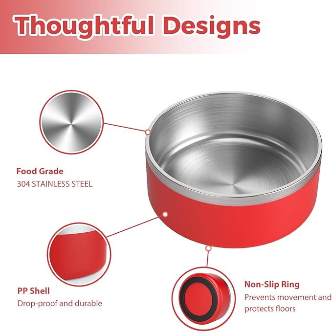Stainless Steel Dog Bowl, Metal Water and Food Dish for Large Dogs, Insulated Non-Slip Pet Bowl