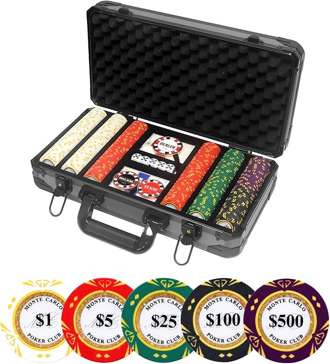14 Gram Clay Poker Chips Set Texas Hold’em 300PCS Poker Chips Set Numbered Chips with High-End Chip