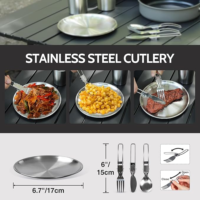 REDCAMP 6/10/11/12/14/15/19 PCS Camping Cookware Mess Kit Camping Gear Campfire Utensils