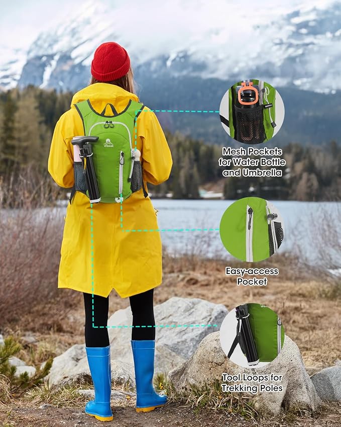 Small Hiking Backpack with Front Phone Holder, Packable Back pack with Chest and Waist Strap
