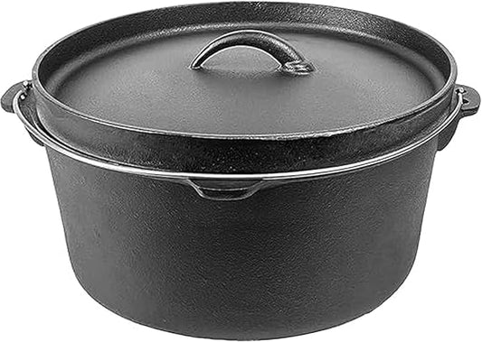 Cuisiland 20QT Cast Iron Dutch Oven with Lip Lid & Bail Handle – Extra Large Pre-Seasoned Campfire