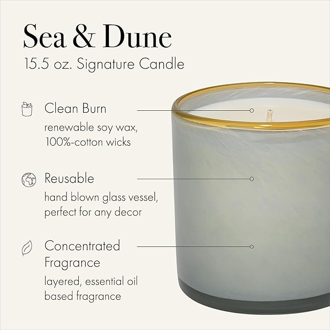 LAFCO New York Signature Candle, Sea & Dune - 15.5 oz, 2 Pack - 90-Hour Burn Time - Reusable, Hand