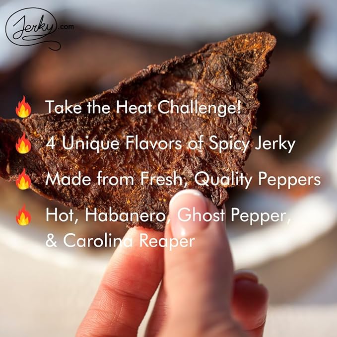 Jerky.com Hot Jerky Sampler - Featuring Habanero, Ghost Pepper, Carolina Reaper, and Classic Hot