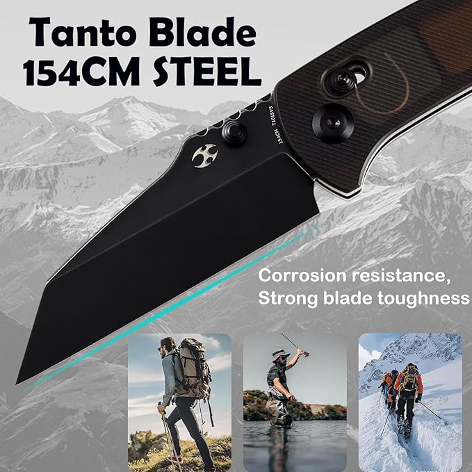 KANSEPT Main Street Pocket Folding Knife, 3.36''Black Ticn Coated 154CM Sharp Blade, Light Brown