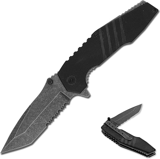 Armory Replicas??Alpha Force Tanto Spring Assisted Knife ??3CR13 Steel Blade, Stonewash Finish, G10