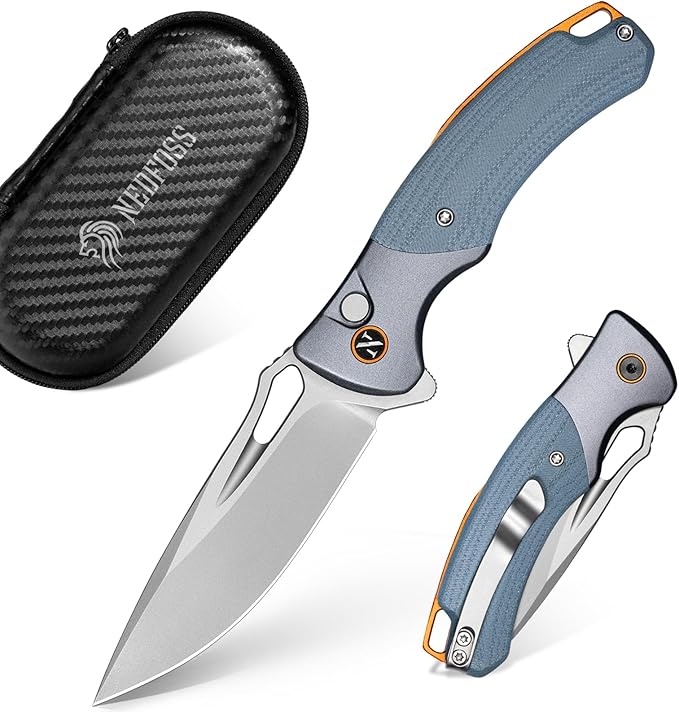 NedFoss Heron EDC Pocket Knife, 2.95" Japanese VG10 Steel Blade Button Lock Knife with Lightweight