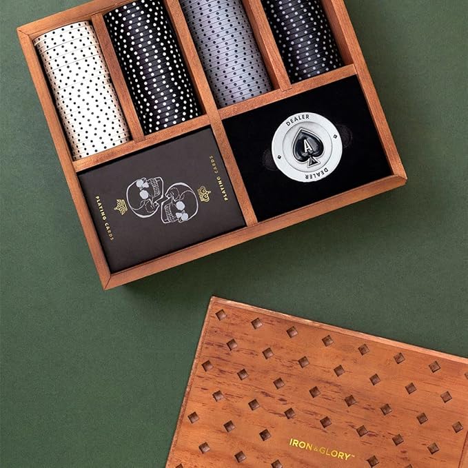 Iron & Glory Poker Set - Luxury Poker Set in Premium Wooden Box - Includes Playing Cards & 100