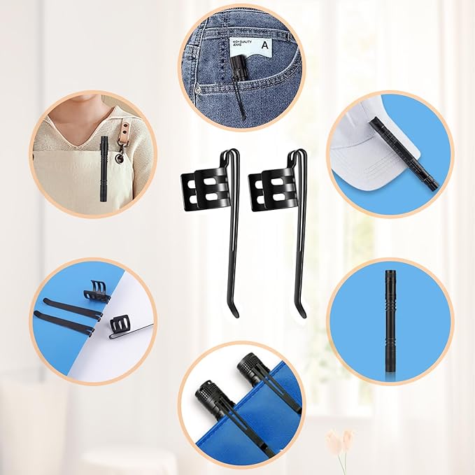 20 Pieces Replacement Flashlight Clip for Removable Accessories, Black Pocket Clip, Pen Clip