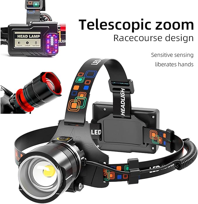 Headlamp Rechargeable 90000 Lumens Ultra Bright Head Lamp Super Bright Hard Hat Light Zoomable