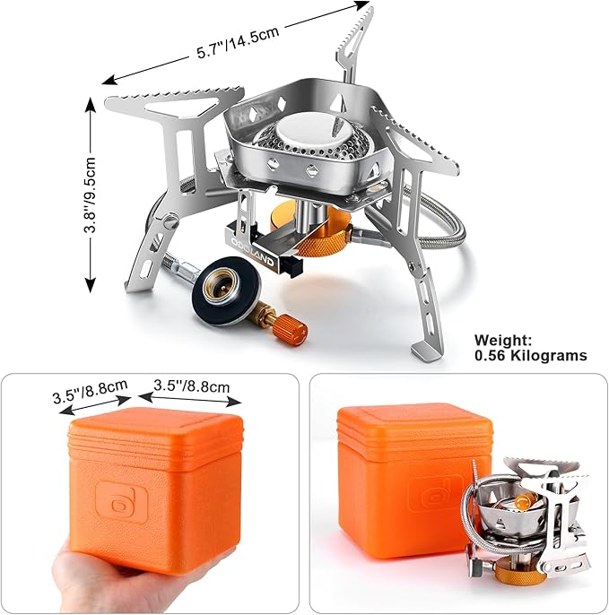 Odoland 3500W/6800W Windproof Camp Stove Camping Gas Stove with Windscreen, Fuel Canister Adapter