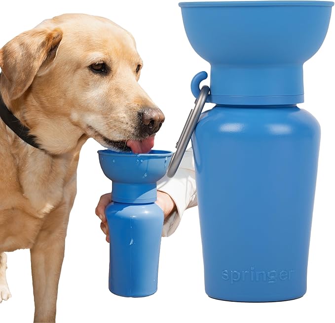 Springer Flip Portable Dog Water Bottle with Foldable Food Grade Silicone Bowl - 20 Ounce Travel