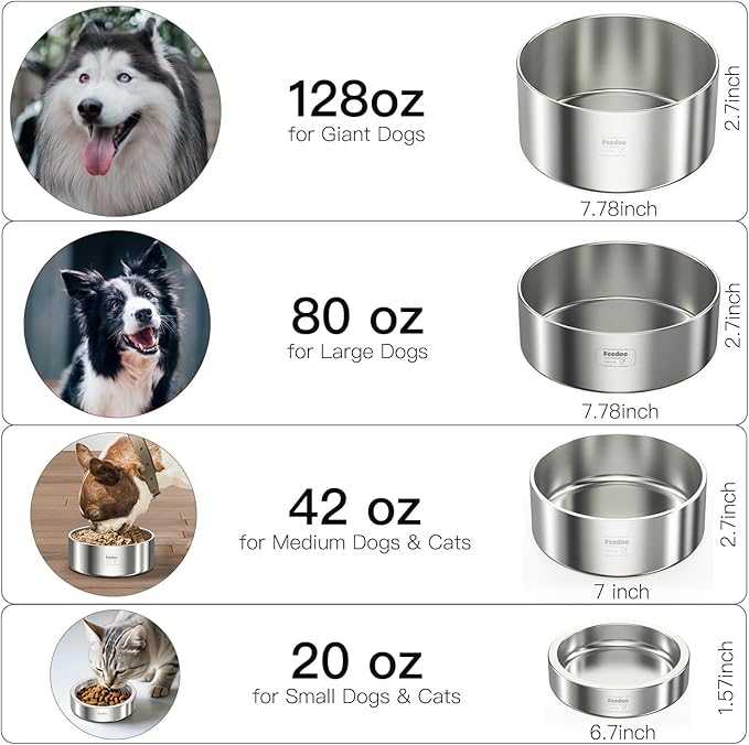 82oz Double Layers 304 Stainless Steel Dog Bowl - Insulated & Durable | Non-Slip Base | Easy to