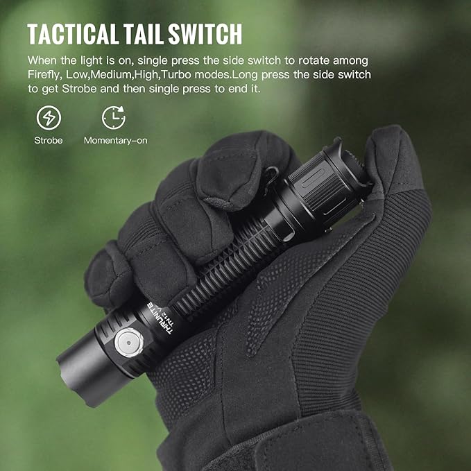ThruNite TN12 V6 Tactical LED Flashlight, High 1950 Lumens Dual Switch, USB-C Rechargeable