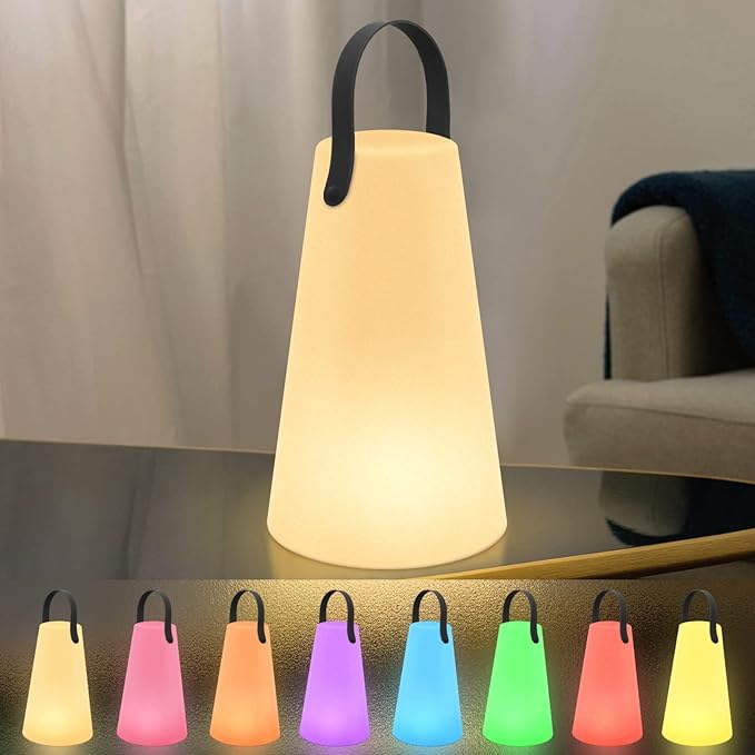 Portable Outdoor Table Lamp, Cordless Rechargeable Outdoor Table Lanterns RGB LED Lights with