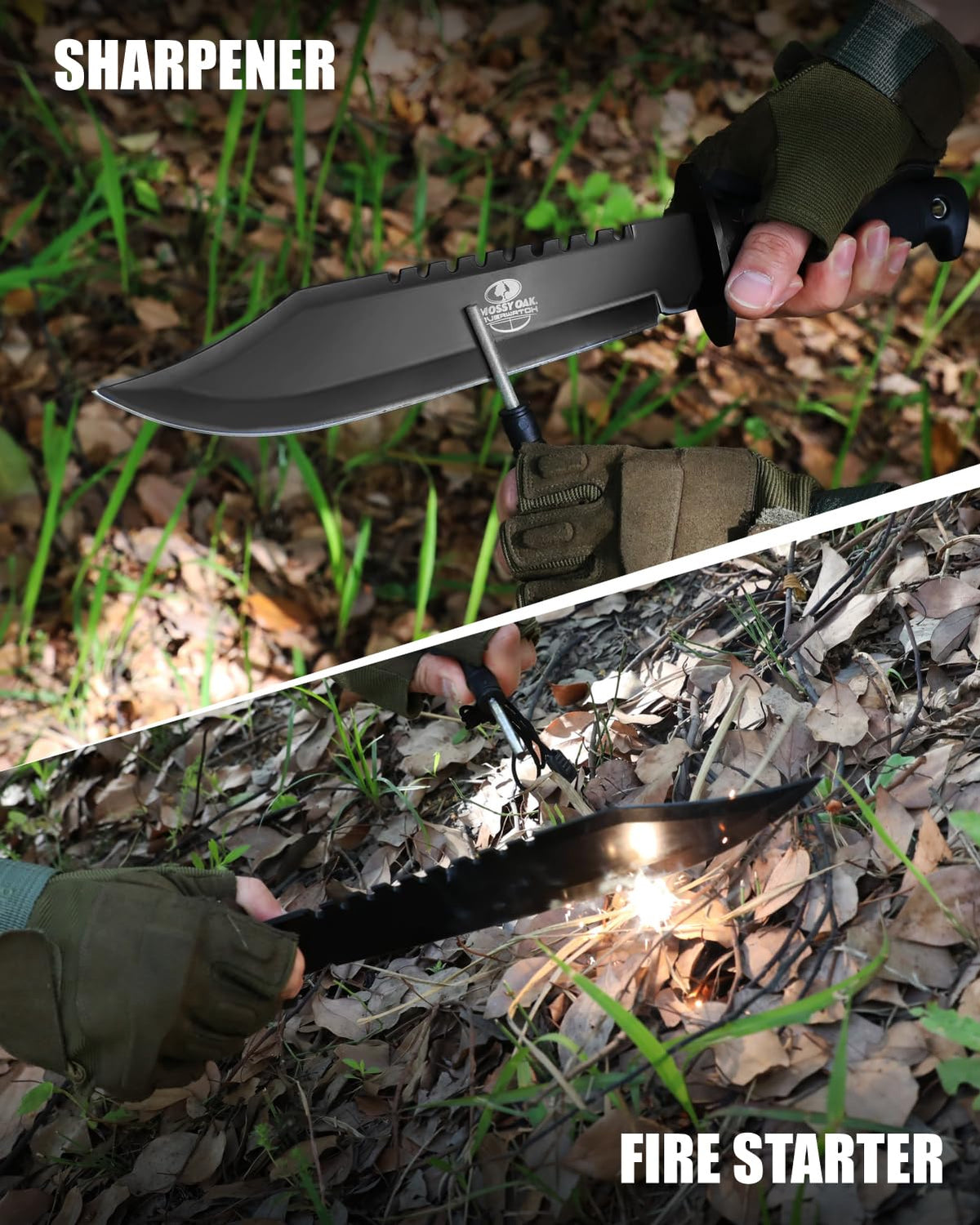 Mossy Oak 15-inch Survival Knife with Sharpener and Fire Starter