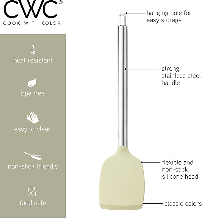 COOK WITH COLOR Silicone Cooking Utensils, Kitchen Utensil Set, Easy to Clean Silicone Kitchen