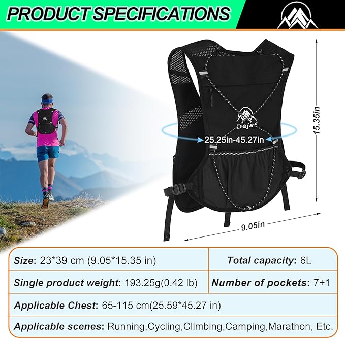 Running Vest for Women Men, Lightweight (194g/8 Bags) Hydration Backpack Phone Holder Vest for
