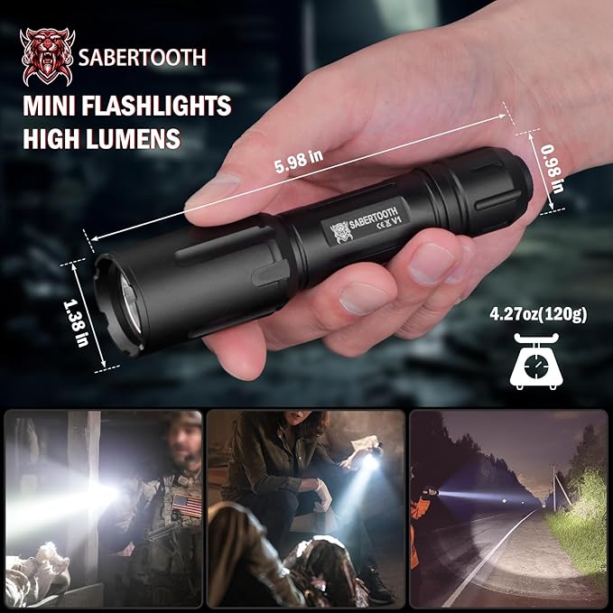 SABERTOOTH Police Tactical Flashlight-2200 High Lumen Duty Belt Flashlight for Law Enforcement