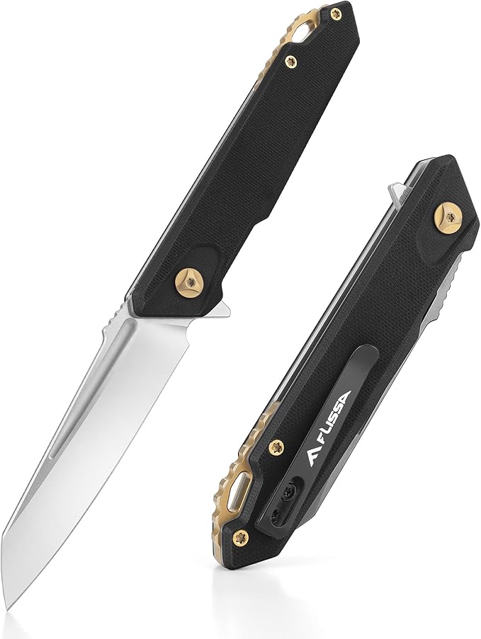 FLISSA Folding Pocket Knife, EDC Knife with D2 Steel Blade and G10 Handle, Pocket Clip, Suitable