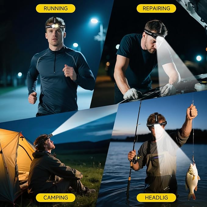 iToncs Rechargeable Headlamp Super Bright High Lumens, 3Pack LED Head Lamp with 5 Modes, 120°