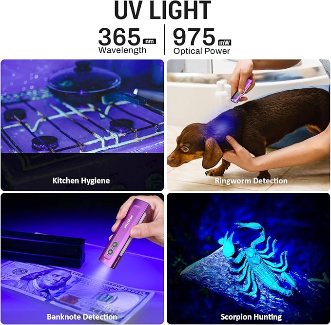 Wurkkos HD01 UV Flashlight, Rechargeable EDC Flashlight, Led Flashlight with 365nm UV Light, 1200