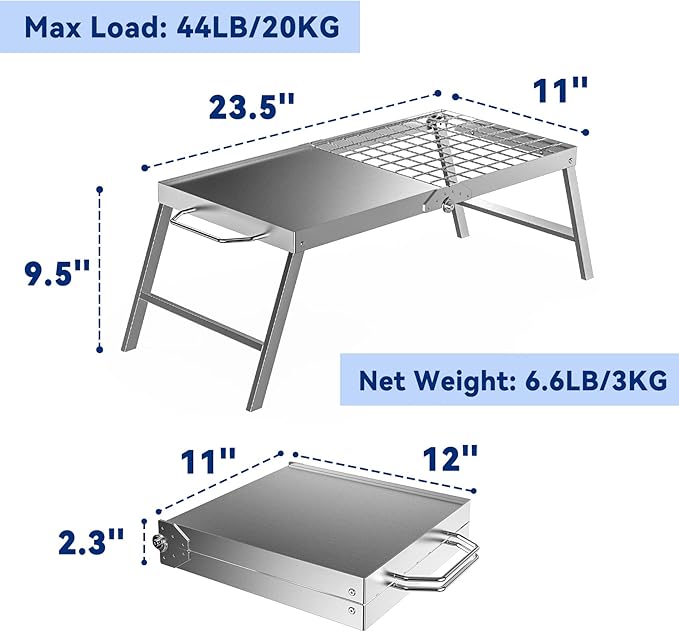 Skyflame Folding Campfire Grill, Portable Stainless Steel Camping Grill Grate and Camp Grill