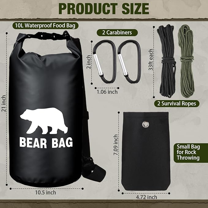 1 Set Bear Food Bag for Camping Ultralight Food Hanging System Includes Waterproof Bear Bag, Nylon