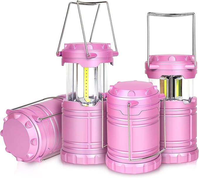 4-Pack LED Pink Camping Lanterns, Portable Camping Lights, Outdoor Handled Lamps, Essential