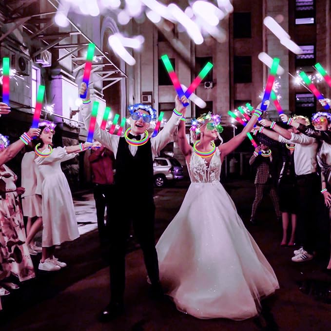 142 PCS Glow in the Dark Party Supplies, 14PCS Foam Glow Sticks, 14PCS Light Up Headband,14PCS LED