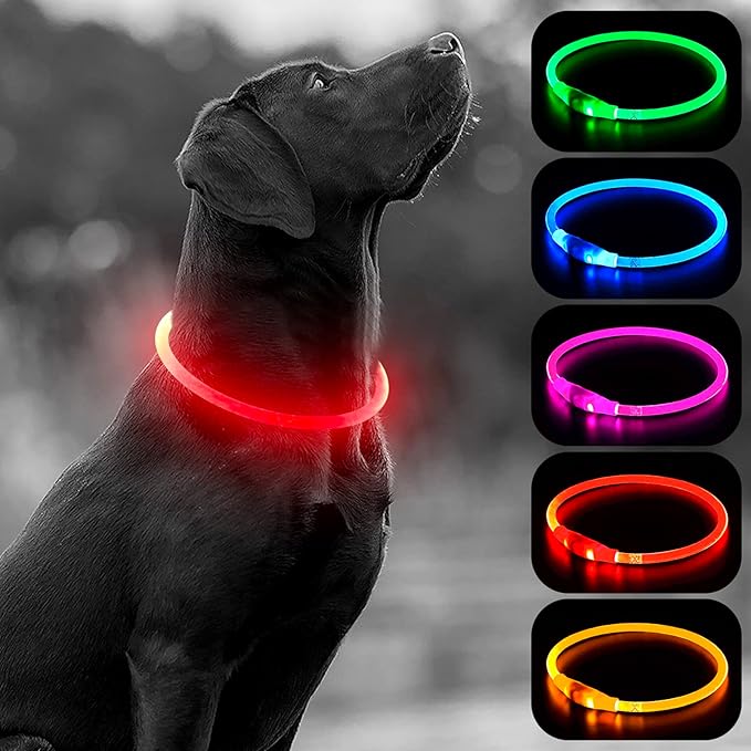 HIGO LED Dog Collar Light - USB Rechargeable Light Up Dog Collars, DIY Flash LED Dog Necklace for