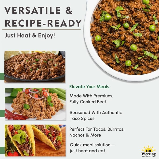 Werling & Sons Taco Beef Filling 14.5 Oz ??Fully Cooked, Heat & Serve | Premium Shelf-Stable Canned