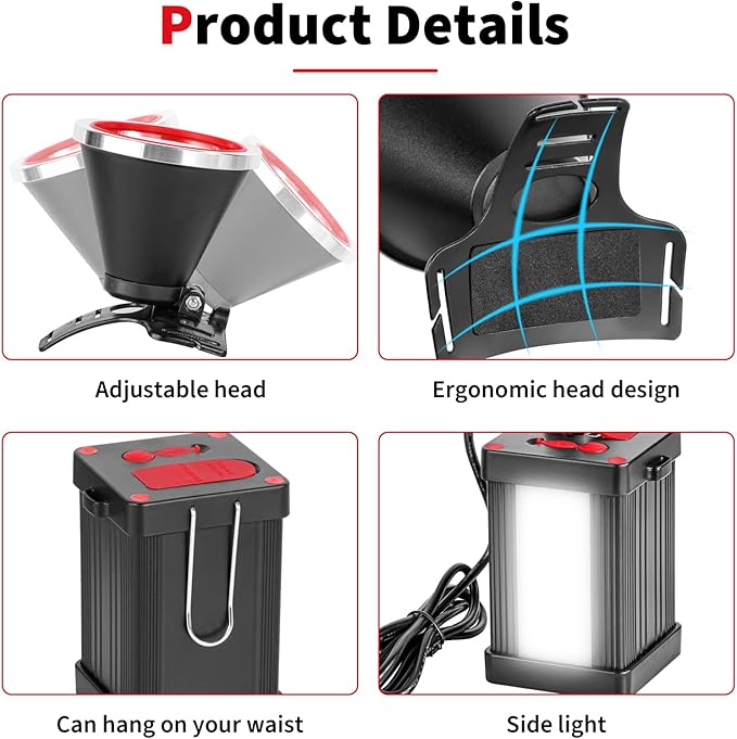 High Power LED Headlamp with Separation Design, Super Bright Long Distance Headlight, Waterproof