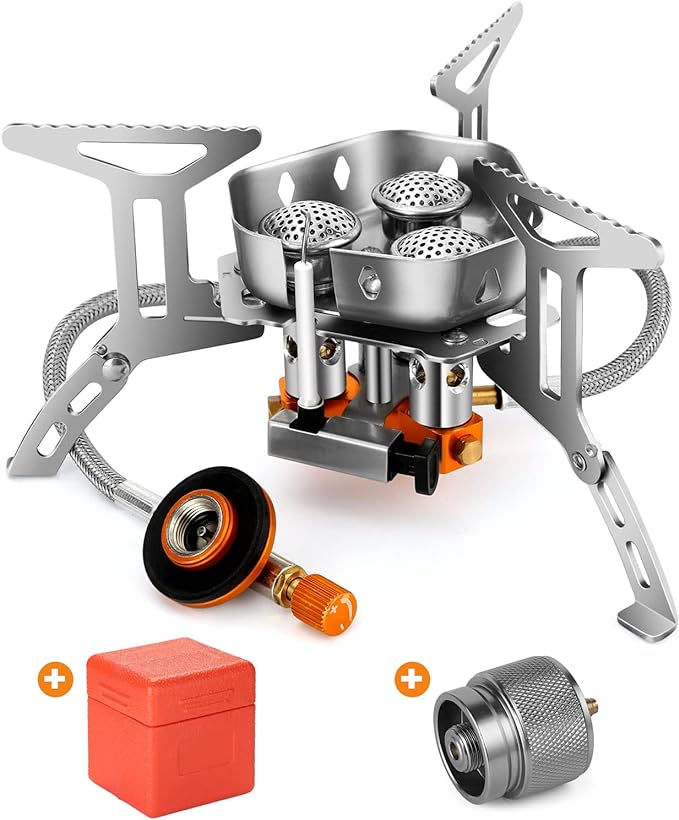 Odoland 3500W/6800W Windproof Camp Stove Camping Gas Stove with Fuel Canister Adapter, Piezo