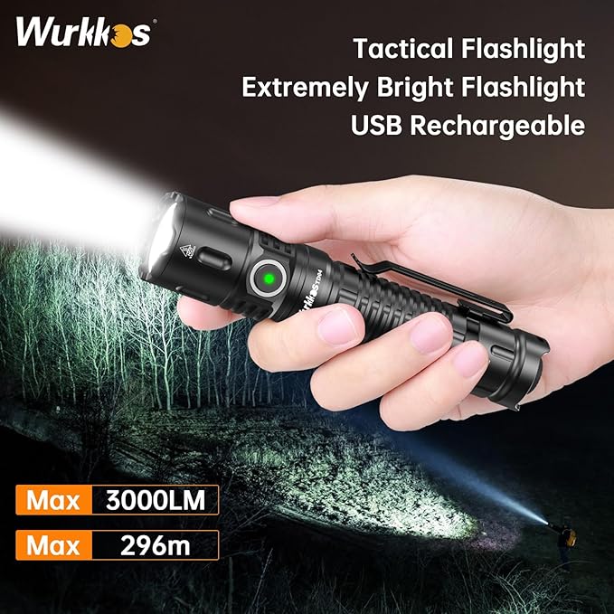 Wurkkos TD04 Tactical Flashlight, Handheld Flashlights Rechargeable, 3000 Lumens Super Bright LED