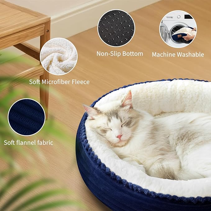 20in Washable Cat Beds for Indoor Cats - Round Donut Pet Bed for Cats, Small Dogs, Puppy, Kitten