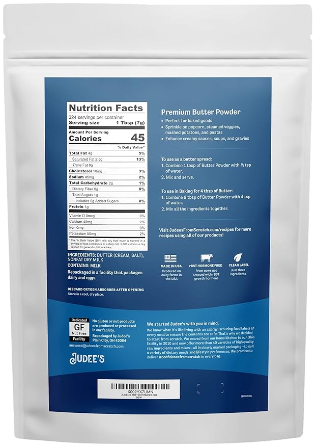 Judee's Gluten Free Butter Powder Bulk - Keto Baking & Keto Snacks - Gluten-Free Recipes & Butter